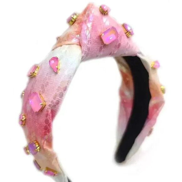PINK-GOLD Iridescent KNOTTED HEADBAND WITH GOLD-PINK CRYSTALS - Picture 3 of 12